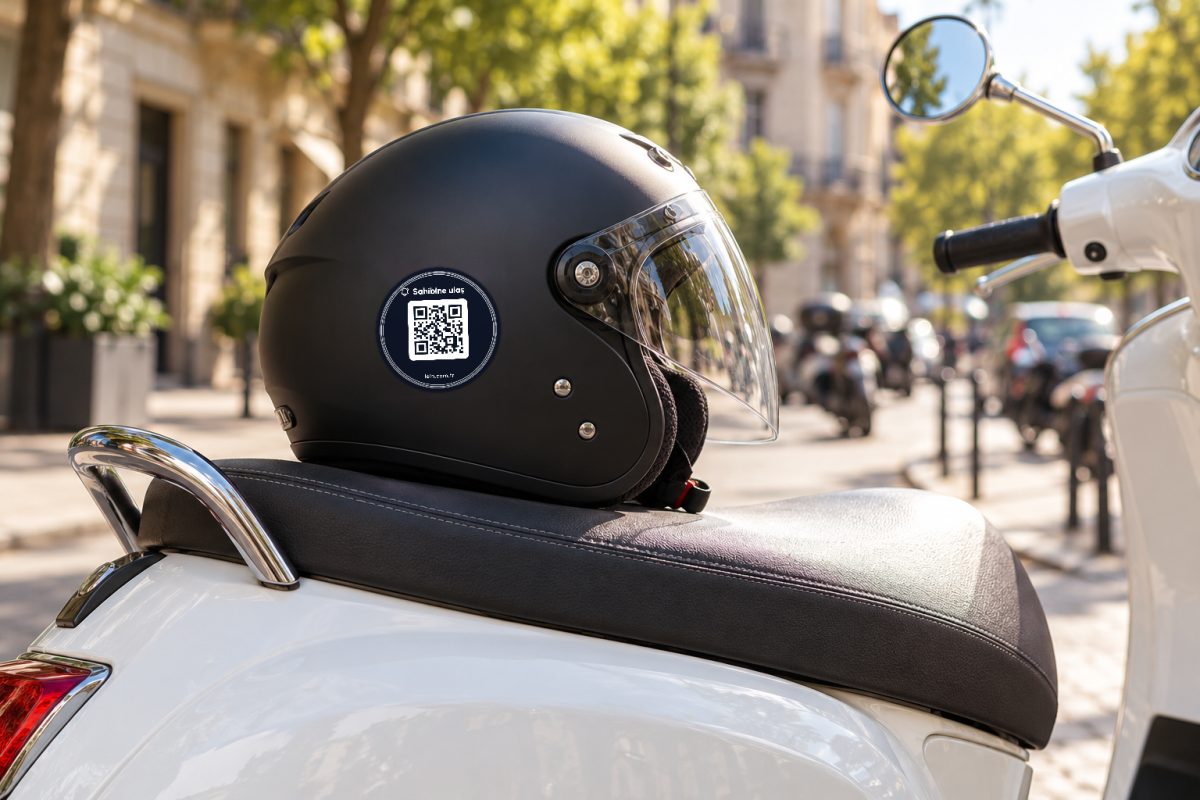 Siyah yuvarlak araç QR sticker – Kask