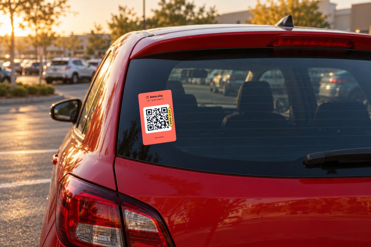 Gün batımı araç QR sticker – Arka cam, akşam