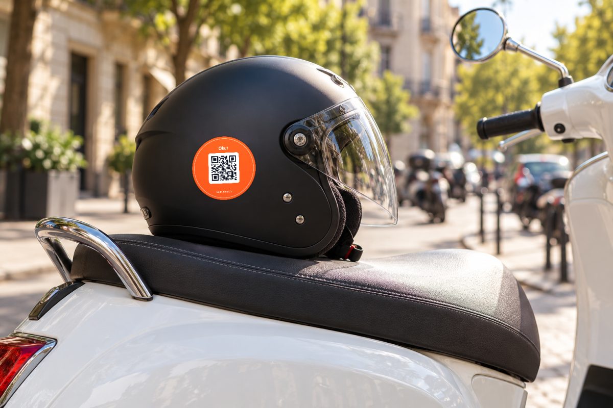Mini yuvarlak turuncu araç QR sticker – Kask