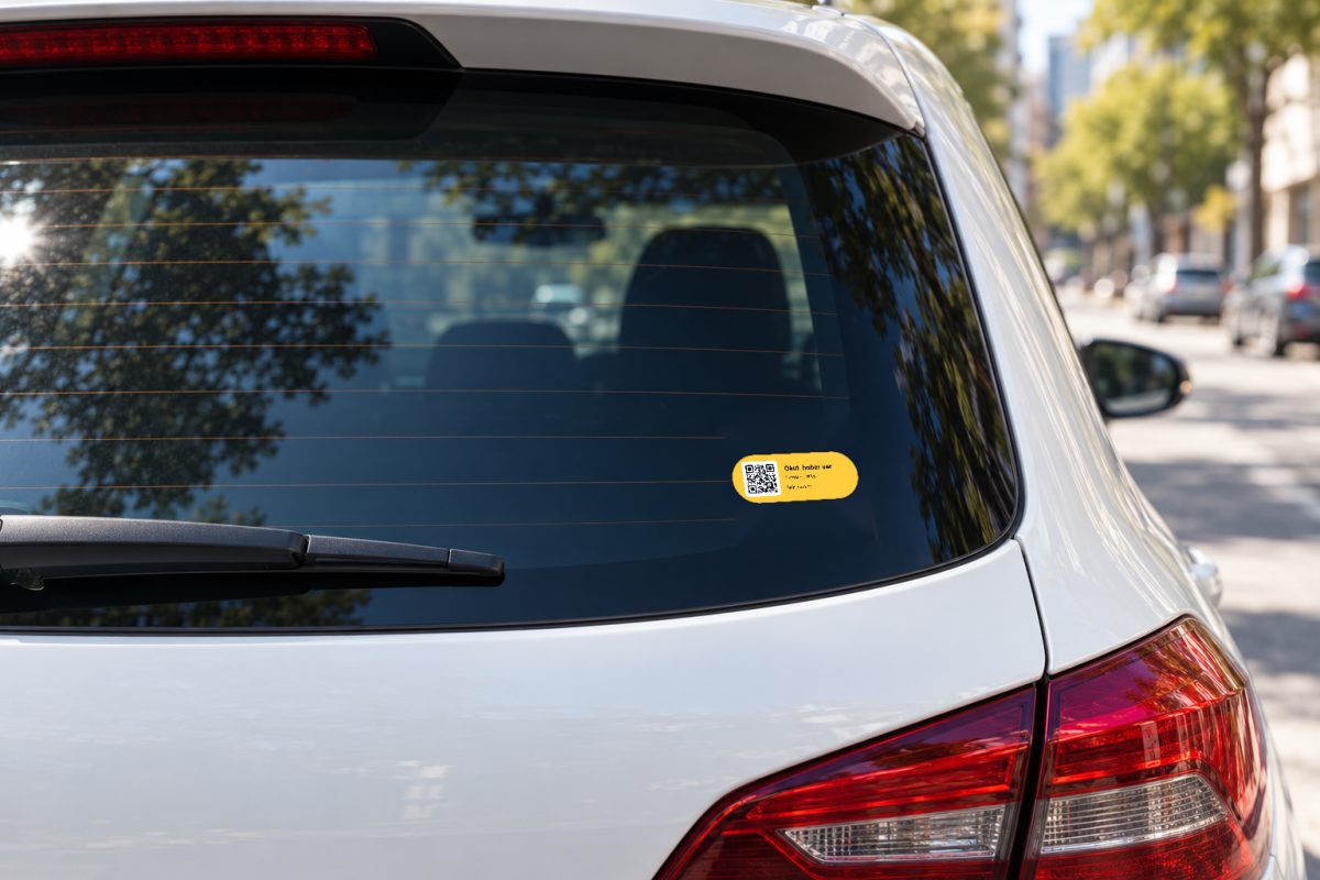Mini rozet sarı araç QR sticker – Hatchback arka cam
