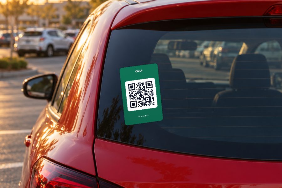 Mini etiket yeşil araç QR sticker – Yakından