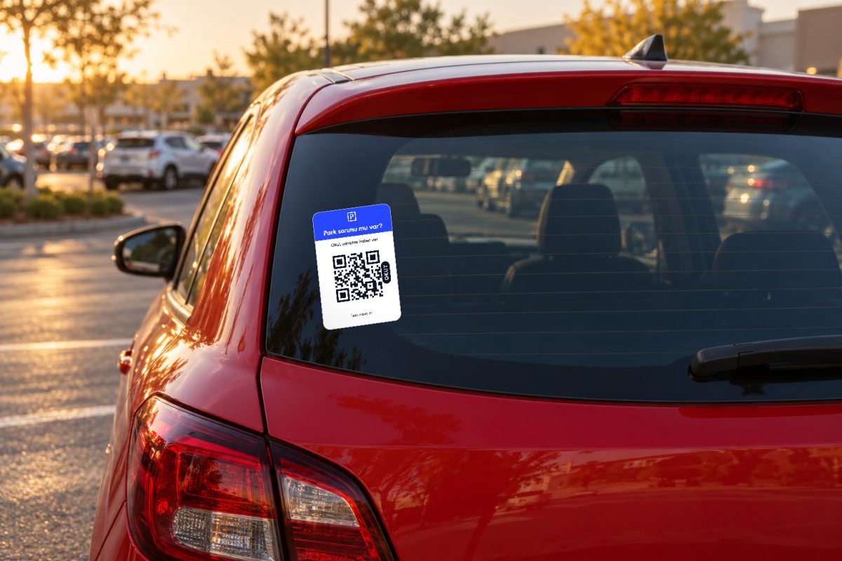Park kartı araç QR sticker – Arka cam, akşam