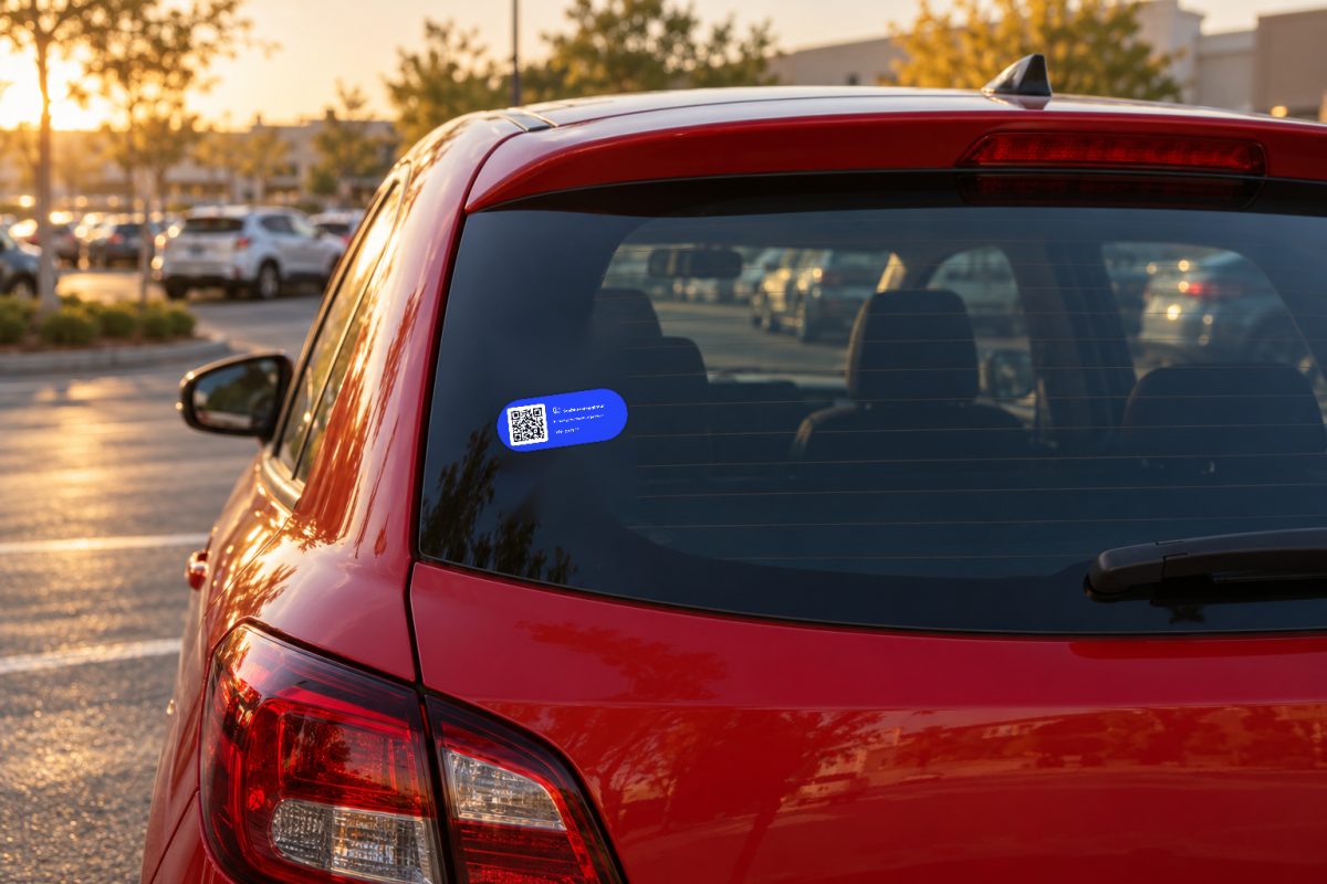 Rozet araç QR sticker – Arka cam, akşam
